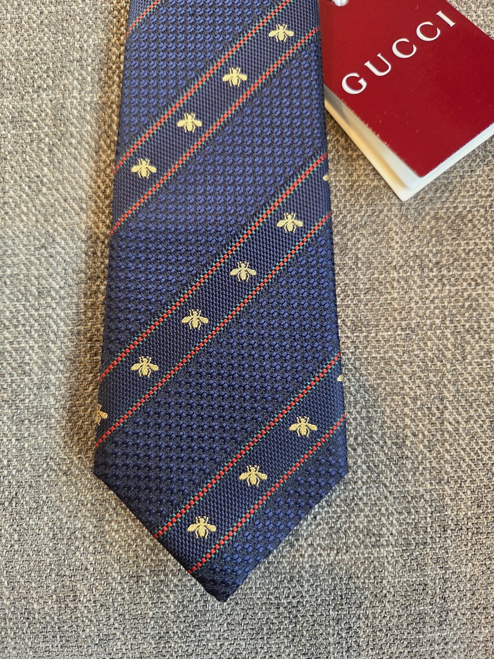 Gucci Navy Silk Tie with Gold Bee Motif